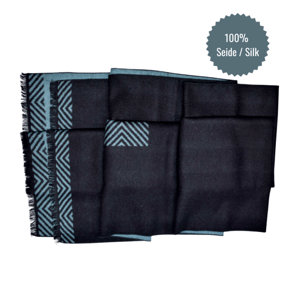 Stole Scarf Shawl 100% Silk Flannel Jacquard Melange Grey Black